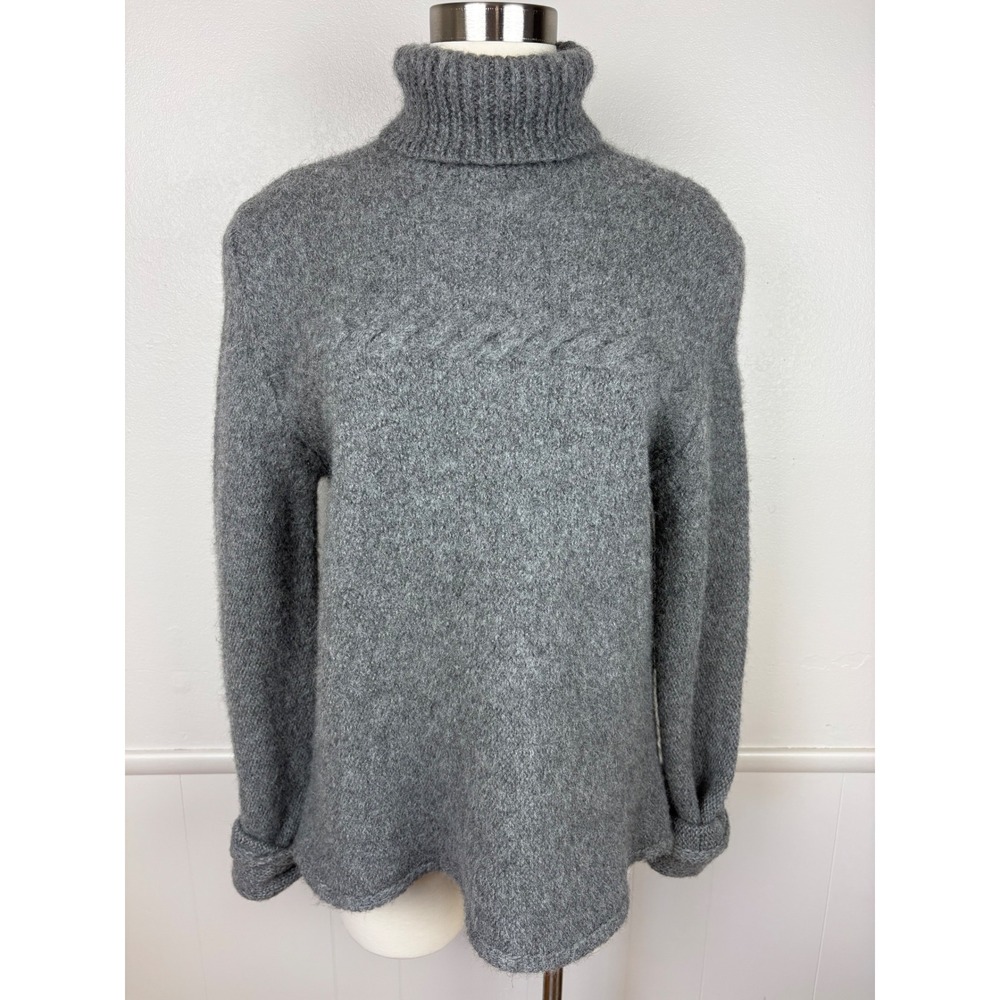 Banana Republic Vintage Alpaca Sweater Size L Turtle Neck Gray Y2K Cable Knit